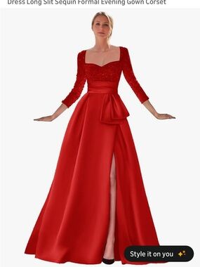Amazon Red Sequin Bodice Maxi Dress with High Slit